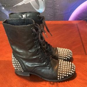 Steve Madden Tarnney black leather combat moto boots shoes size 7M